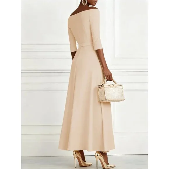 NWT Fehaute Women Size 10 Classic Off The Shoulder Half Sleeve A-Line Maxi Dress - Picture 4 of 5